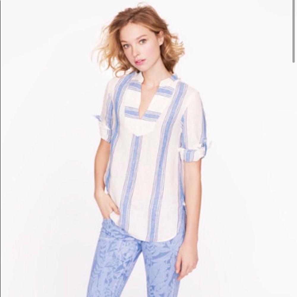 J.Crew Women's Blue Stripe Linen Tunic